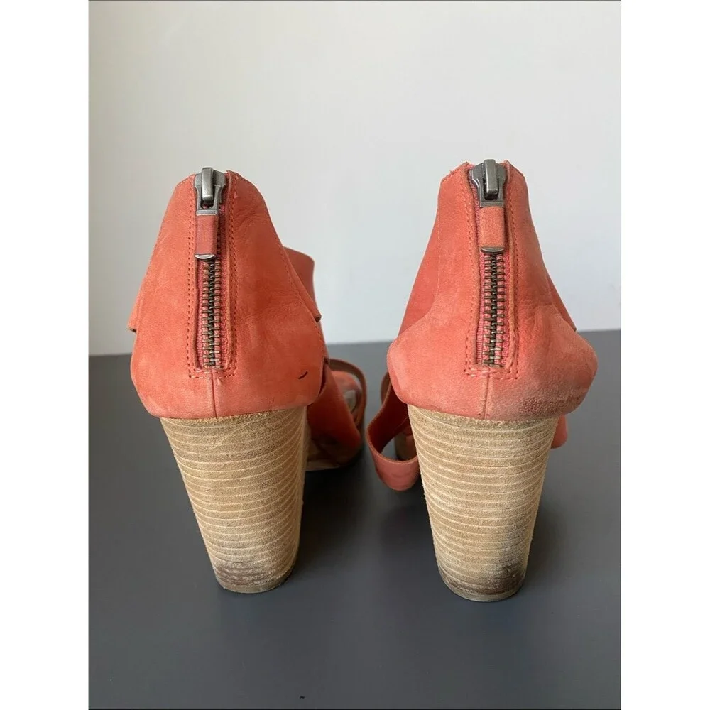 Eileen Fisher Ellis Sandal Coral Suede Wedge Sz 9.5 Coastal Euro Summer Vacation